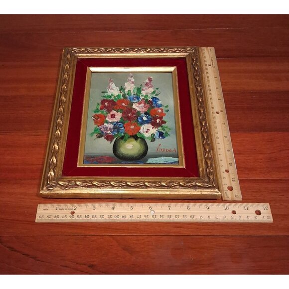 Original Oil Painting Floral Impressism Gold Framed Red Velvet Vintage 1970s - Picture 5 of 5